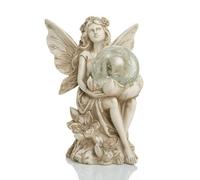 F Fityle Lámpara de Hada Solar de Resina Linterna Decorativa para Exterior Hada Sentada con Esfera Resplandeciente Carga Suave Nocturna Adecuada para Jardín Patio Macetero, Retro