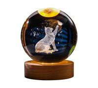 F Fityle Lámpara de proyección de luz nocturna de bola transparente de 6cm, adorno de mesa, Base de madera con Cable USB para decoración de la habitación del, gato