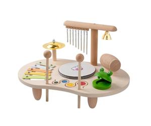 F Fityle Mesa de Percusión Infantil Tabla Musical Educativa Campana Platillo Tambor y Rieles de Madera para Juego Sensorial Adecuada para Jardín de Infancia Rincón Musical Casa Visita de Amigos