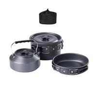 F Fityle Set de Cocina para Camping Compuesto por Olla Sartén Tetera Plegables de Aleación de Aluminio Ligero Y Portátil Adecuado para Mochileros Sender, Negro