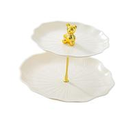 F Fityle Soporte para Cupcakes con Varilla Metálica, Expositor de Cupcakes, Elegantes Platos para Aperitivos de Frutas, Estante para Pasteles para Fiestas, Beige con Oso Dorado, Individual