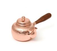 F Fityle Tetera de Cobre Martillado Manual Vessel Tetera Hervidor Caldera Jarra con Tapa Control de Temperatura Cobre y Madera para Preparar Té Encimera Hogar, 350cc, Mango De Madera, Color Original