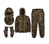 F Fityle Traje de Camuflaje Ghillie para Hombre, Chaqueta, Capucha, Máscara Facial Completa, Guantes, Conjunto 3D Verde Intenso, Ideal para, Fiestas, S