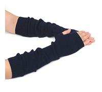 F Flammi Calentador de brazo mezclado de cachemira Guantes sin dedos de invierno Guantes de guante de punto Calentador de muñeca con agujero para el pulgar para mujer, Azul marino (42 cm), M