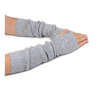 F Flammi Guantes largos sin dedos de punto de lana para mujer, calentadores de brazos con agujeros para los dedos, Gris claro, talla única