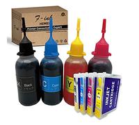 F-INK Kits de recarga de tinta compatibles, 4 colores (negro, cian, magenta, amarillo), con chips ARC, para impresoras capacitivas, impresión recargable