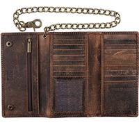 F&L CLASSIC Cartera de Cuero Vacuno con Bloqueo RFID para Hombre, Estilo Largo, Estilo Motociclista, Cadena de Acero, Piel de búfalo, Talla única, Cartera de Cadena Triple