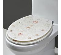 F, Serie Ocean Ocean del asiento del inodoro con efectos 3D conchas y grava reales, asiento de inodoro suave y cercano, tapa y asiento de inodoros tranquilos y tranquilos, bisagras de acero