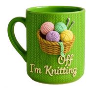 F-uck Off I'm Knitting - Taza de café de cerámica sarcástica de 325 ml con diseño de cesta de hilo 2D, divertida taza de té para tejedores, apta para microondas y lavavajillas, decoración del hogar u