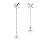 F.ZENI Pendientes de gota de perlas Pendientes de cadena irregular Pendientes de plata de ley 925 para mujeres y niñas Joyería elegante