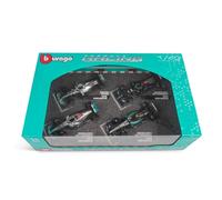 F1 Mercedes AMG Petronas W12 W13 W14 Juego de 4 modelos de coche Fórmula 1 F1 2021-2023 - Lewis Hamilton George RUSSEL - Escala 1:43 12 cm - BBurago 38093