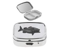 F20 Largemouth Bass Fish - Pastillero de peltre inglés fino en pastillero con espejo para 2 días, color negro