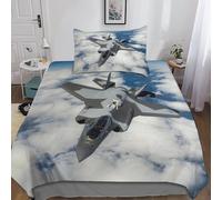 F22 Avión de Combate Juego De Funda De Cama De Edredón, F-22 Raptor Funda De Edredón Single（135x200cm） Microfibra Algodón De Fibra Larga Adultos Y Adolescentes