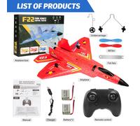 (F22 RED 2 Batería) Avión de control remoto Helicóptero F22 Raptor Avión de control remoto 2.4G Control remoto
