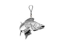 F24 Zander Walleye Fish Emblema de peltre inglés para teléfono móvil, cordón de 4 cm, paquete de regalo