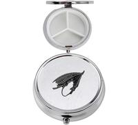 F29 - Pastillero grande para pesca con mosca, acabado negro, hecho de peltre inglés fino en un contenedor de 3 secciones con espejo