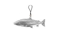 F32 - Abalorio para teléfono móvil con emblema de salmón del Atlántico, estaño inglés, cordón de 4 cm, empaquetado para regalo