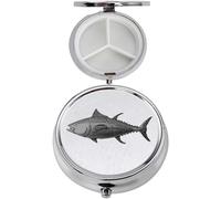 F43 - Pastillero con acabado negro de atún, hecho de peltre inglés fino en un contenedor de 3 secciones con espejo