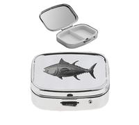 F43 - Pastillero con acabado negro de atún, hecho de peltre inglés fino en un pastillero con espejo para 2 días