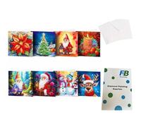 F4B Tarjetas de Navidad de 8 Piezas (3) Pintura de diamantes de 15x15cm | Diamantes de imitación redondos | Con Sobres | Navidad | Reno | Santa Claus | Juego de tarjetas | Tarjetas | Feliz Navidad |