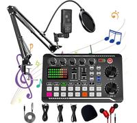 F998 Live Sound Card Audio Mixer, Live Sound Card with Dj Mixer Effects & Voice Changer, Professional Sound Mixer Board, LED Light Voice Changer Sound Card for Live Streaming with 16 Sound Effects (F)