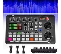 F998 Live Sound Card Audio Mixer, Live Sound Card with Dj Mixer Effects & Voice Changer, Professional Sound Mixer Board, LED Light Voice Changer Sound Card for Live Streaming with 16 Sound Effects (A)
