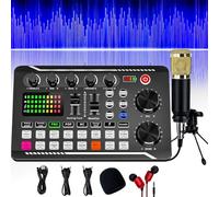F998 Live Sound Card Audio Mixer, Live Sound Card with Dj Mixer Effects & Voice Changer, Professional Sound Mixer Board, LED Light Voice Changer Sound Card for Live Streaming with 16 Sound Effects (B)
