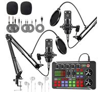 F998 - Paquete de equipo de podcast para 2, mezclador de DJ con micrófono de podcast BM800, micrófono condensador de estudio, perfecto para podcasting, grabación, canto, vlog en vivo de TikTok,