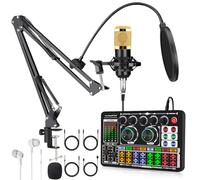 F999 - Paquete de equipo de podcast, estudio de grabación de micrófono condensador BM800, kit de inicio de micrófono de podcast de transmisión con cambiador de voz, interfaz de audio de tarjeta de
