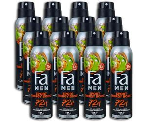 Fa Desodorante Men Sport Energy Boost (12 x 150 ml), antitranspirante con hasta 72 horas de protección contra el sudor y el olor corporal, desodorante con el aroma activador de jengibre y limón