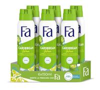 Fa Limones del Caribe Desodorante en Spray (6 x 150 ml), spray antitranspiración y antimanchas, desodorante sin aluminio y con hasta 48 horas de protección, fórmula vegana*