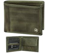 Fa.Volmer ® Cartera de piel para hombre con protección RFID, doble costura extra estable, 4+2 Card - Hunter Green, schlanke Brieftasche, Clásico