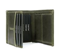 Fa.Volmer CityWalker - Cartera de piel auténtica, protección RFID, 9 compartimentos para tarjetas y monedero, incluye caja de regalo, verde oliva, medium, Clásico