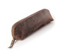 Fa.Volmer ® Estuche para lápices de cuero - Bolso para oficina, universidad, escuela y taller - Estuche para bolígrafos, estuche para lápices, bolsa de herramientas, marrón, 20 x 9 x 6 cm, Vintage
