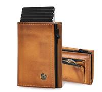 Fa.Volmer POP-UP Tarjetero con monedero de piel auténtica para hombre y mujer | 11 tarjetas | protección RFID | cartera, coñac, Kleines Münzfach, Monedero grande