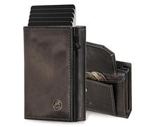 Fa.Volmer POP-UP Tarjetero con monedero de piel auténtica para hombre y mujer | 11 tarjetas | protección RFID | cartera, Gris Basalto, Großes Münzfach, Monedero grande