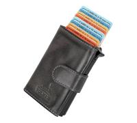 Fa.Volmer ® POP-UP VO24/31 - Tarjetero de piel auténtica con o sin monedero, para hombre y mujer, máx. 11 tarjetas, protección RFID, Zip Basalt Grey, 6 x 9,5 x 1,5cm, Contemporáneo