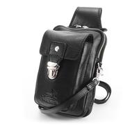 Fa.Volmer ® UrbanWalker - Funda de piel con varios compartimentos de cierre, trabilla para cinturón, correa ajustable, bolsa para golosinas, modelo: UrbanWalker, Negro