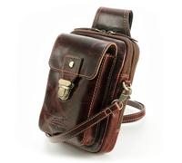 Fa.Volmer UrbanWalker - Funda de piel con varios compartimentos de cierre, trabilla para cinturón, correa ajustable, bolsa para golosinas, modelo: UrbanWalker, marrón