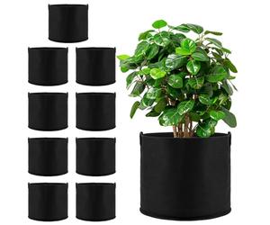 FAAING 10 unidades de 20 L de tela no tejida, Macetas Grandes Jardineras de tela negra con asa, bolsas para plantas y plantas