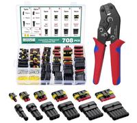 Faankiton 708 Piezas Conector Electrico Impermeable, Rápido Enchufe Terminal, Clavija Conector, Coche Conector Impermeable, Conectores de Cable Eléctrico Impermeable 1/2/3/4/5/6 Pin, con Crimpadora