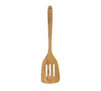 FAAY Espátula ranurada de madera de teca | Espátula de madera de teca duradera, saludable y de alta resistencia a la humedad para utensilios de cocina antiadherentes