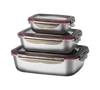 FAB4HOME Juego de 3 Recipiente Hermetico para Alimentos de Acero Inoxidable Contenedor de Almacenamiento con Tapa Apilable 600ml/ 1500ml/ 2900ml Aptos para Lavavajillas Nevera Frigorifico