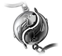 FABACH Llavero ballena para parejas Moby - Ballena de la suerte - Regalo para novia o novio - Regalo de pareja - Llavero de amor para cumpleaños, aniversario de boda -, negro y plateado, talla única