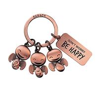FABACH Llavero con diseño de ángel de la guarda con grabado, diseño de ángel de la suerte, amuleto de la suerte, motivación - Don't Worry be Happy, Oro rosa antiguo, talla única