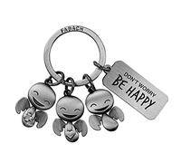 FABACH Llavero con diseño de ángel de la guarda con grabado, diseño de ángel de la suerte, amuleto de la suerte, motivación - Don't Worry be Happy, Plata antigua, talla única, Clásico