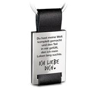 FABACH Llavero con grabado de piel con texto en alemán "Ich liebe dich Schlüsselanhänger für Partner - Freundin Geschenk Liebe Freund - Du hast meine Welt komplett gemacht, Has Hecho Mi Mundo