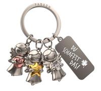 FABACH Llavero de ángel de la guarda con 3 estrellas con grabado - Buena suerte llavero trébol amuleto de la suerte novia Mucho éxito - Regalo de amuleto de la suerte examen - Du schaffst das, plata,