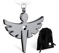 FABACH Llavero de ángel de la guarda con corazón, colgante de ángel noble de metal en plata, oro, oro rosa, negro, amuleto de la suerte, regalo para coche, carné de conducir, conducción cuidadosa, 1 x