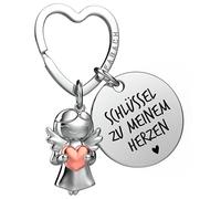 FABACH Llavero de ángel de la guarda con corazón y grabado - Ángel amuleto de la suerte con mensaje - Te amo regalo para pareja o novia, Llaves al corazón, Talla única